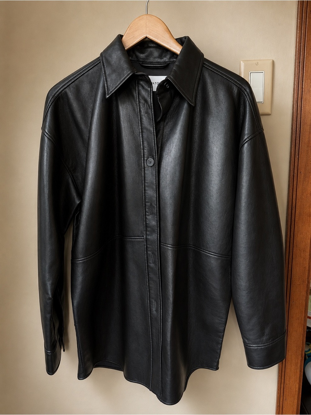 Aritzia Black Leather Shirt Jacket